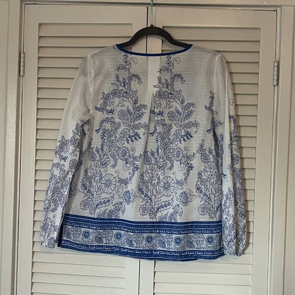 J. Crew Point Sur Tassel Tunic Popover Top small blue white metallic - Picture 6 of 10